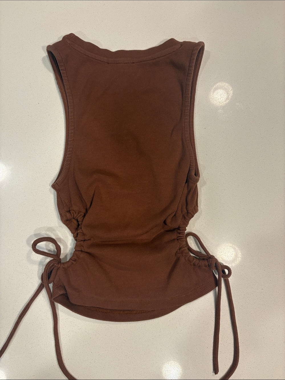Zara Rust-Brown Ribbed Side-Tie Tank - Picture 6 of 7